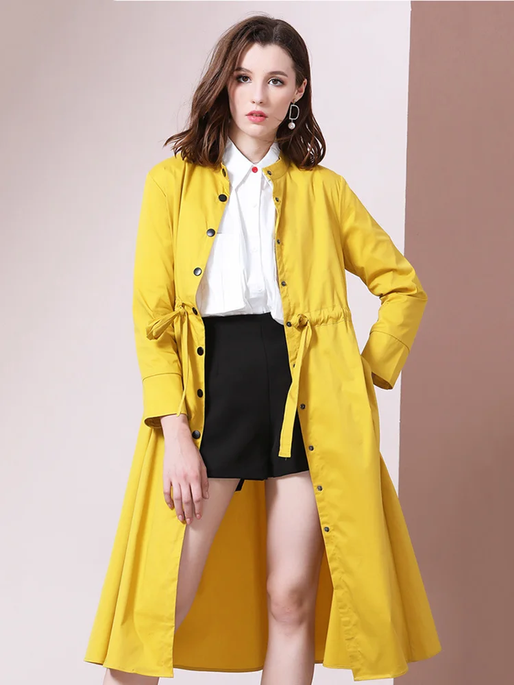 

2019 Women Thin Trench Autumn Windbreaker Solid Female Long European American Temperament Fashion Loose New Elegant Office Lady