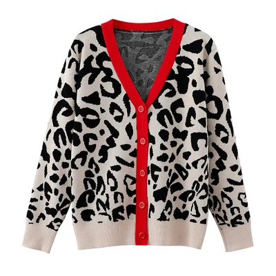 2025 New Autumn And Winter Women's Knitted Leopard Print Cardigans