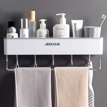 

Bathroom Shelf Multifunction Home Garden Bathroom Accessories Shampoo Cosmetic Storage Rack Punch-free Bath Towel Holder