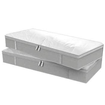 

2pcs With Clear Window Blankets Save Space Zippered Organizer Clothes Household Washable Portable Handles Foldable Underbed Bag