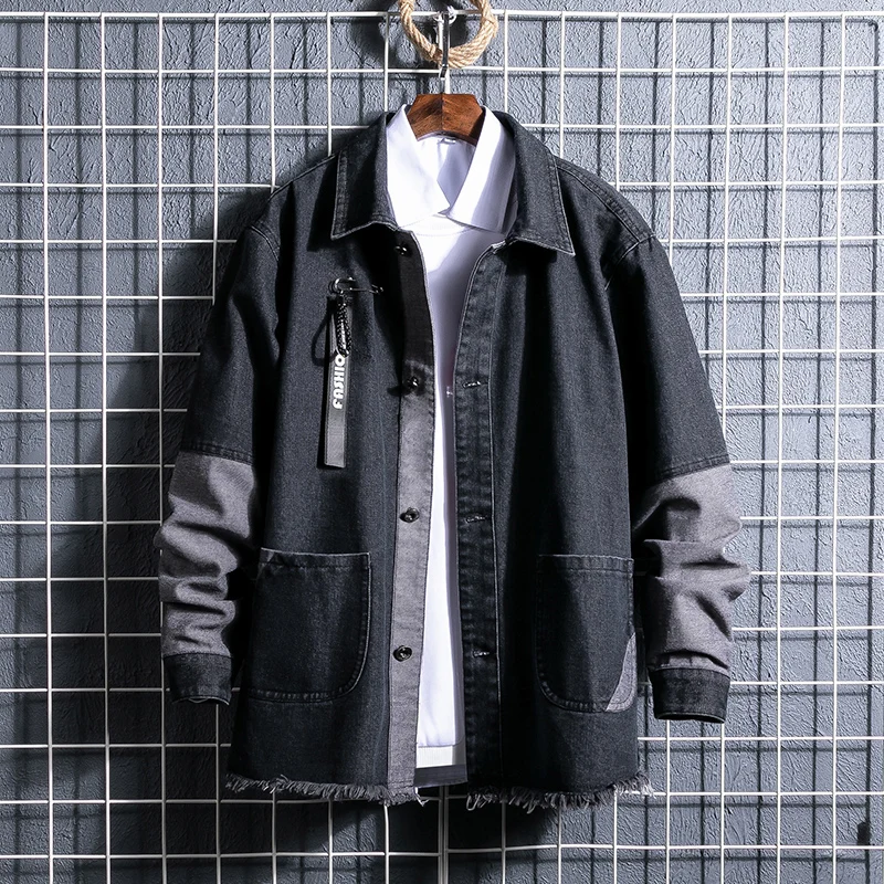 Denim Jackets Men Coat Blue Casual Teens Denim Jacket Cotton Turn-down Collar Long Sleeve Denim Bomber Jackets