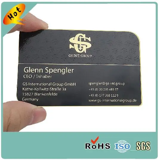 Роскошные индивидуальные черные золотые металлические визитные карточки