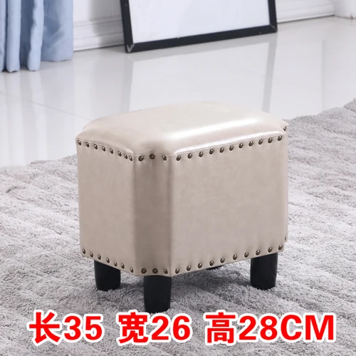 Антикварный кожаный квадратный табурет бытовой диван модный креативный silla para maquillaje туалетный стул мебель скамейка - Цвет: A 35cm26cm28cm