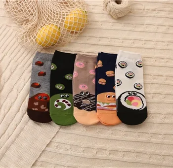 

Colorful Sock for Woman Ankle Adult Kawaii Ladies Soft Sox Cartoon Donuts Hamburger Socks Cotton Spring Female Trendy Calcetines