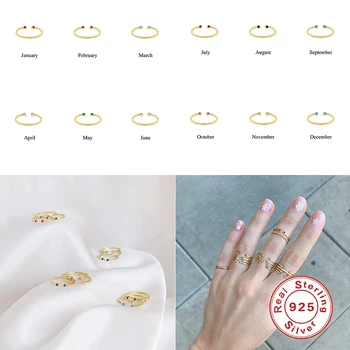 

925 Sterling Silver Minimalist Anillos Birth Stone Open Adjustable Finger Ring For Girls Woman Engagement Rings Fine Jewelry