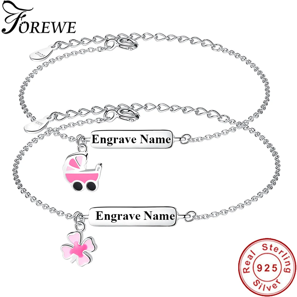 925 пробы серебро и розовое эмалированное сердце бар Название свадебных персоналов браслет и браслеты на заказ Гравировка браслет для детей подарок для ребенка