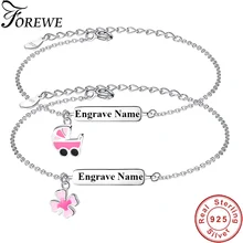 925 пробы серебро и розовое эмалированное сердце бар Название свадебных персоналов браслет и браслеты на заказ Гравировка браслет для детей подарок для ребенка