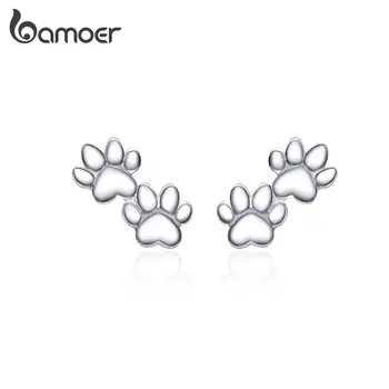 

bamoer Dog Footprint Stud Earrings for Women Double Paw Ear Studs Genuine 925 Sterling Silver Jewelry Earings for Kids GXE718