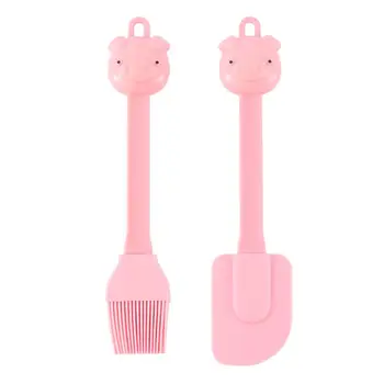

1 Set 2pcs Cute Cartoon Pig Shape Silicone Scraper Brush Kids Baking Tools Supplies Cartoon Pig Silicone Spatula Brush(Pink)
