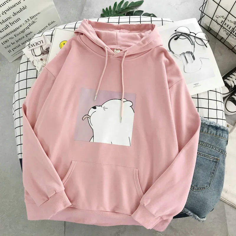 Pink Shellsuning Kawaii мультяшная хлопковая Толстовка для женщин с принтом и круглым вырезом Ulzzang Весна Негабаритных Толстовки женский джемпер Топы розовый белый - Цвет: Pink