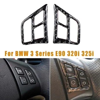 

2pcs Steering Wheel Button Decoration Trim Stylish Carbon Fiber Cover Car Internal Stickers For BMW 3 Series E90 320i 325i