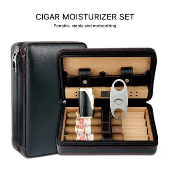 

Cedar Wood Cigar Travel Humidor Box Portable Cigar Case W/ Humidifier Hygrometer Cigar Humidor Sigaren Box For COHIBA Cigars