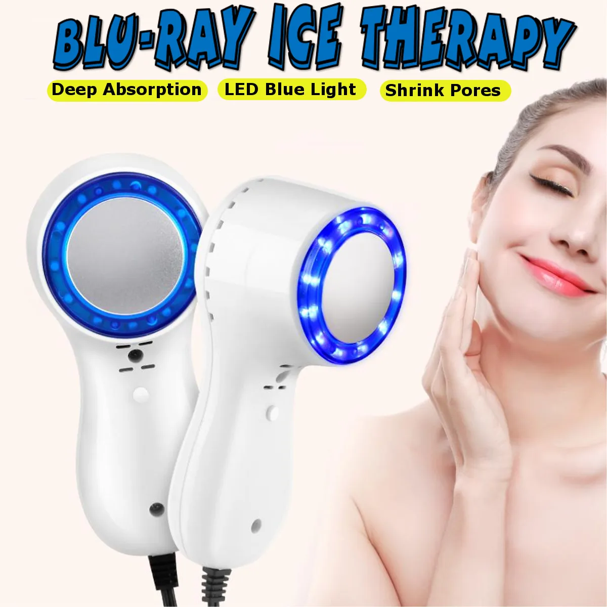  Cold Hammer Blue LED Photon Cell Activating Firming Skin Therapy Massager Shrink Pores Remove Acne 