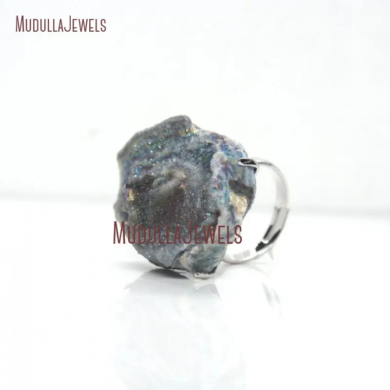RM28215 Солнечное кварцевое КОЛЬЦО Druzy, заполненное золотом, Серебряное регулируемое кольцо Agates Drussy RM28214 - Цвет основного камня: RM28215