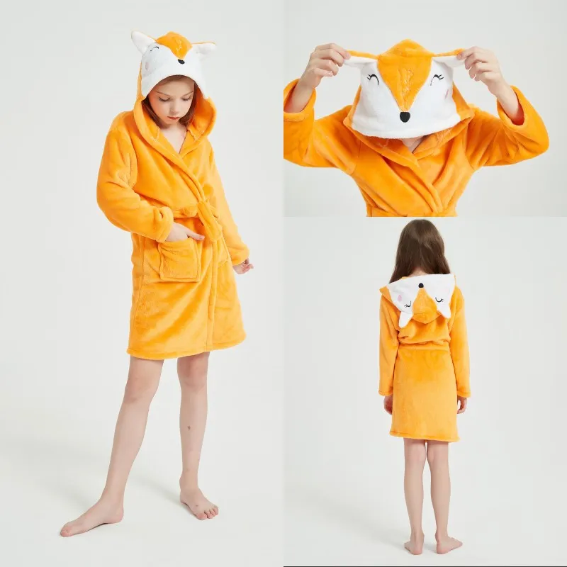 Winter Animal Bathrobe For Boys Girls Unicorn Hooded Robes Towel Beach Kids Sleepwear Children's Clothes Kids Pyjamas Nightgown
