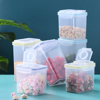 

850Ml 1300Ml Large Kitchen Sealed Jar Plastic Square Transparent Food Grains Storage Bottle Refrigerator Preservation Tank Can