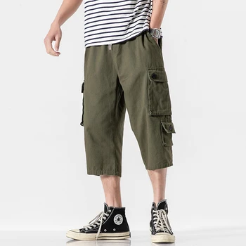 

2020 Men Cargo Pants Mens Cotton Calf-Length Pants Male Fashion Casual Hip Hop Trousers Man Harem Jogger Pants M-5XL