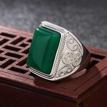 Men Ring Emerald Jade Gemstone Silver Natural Fine-Jewelry Wedding Vintage Party 