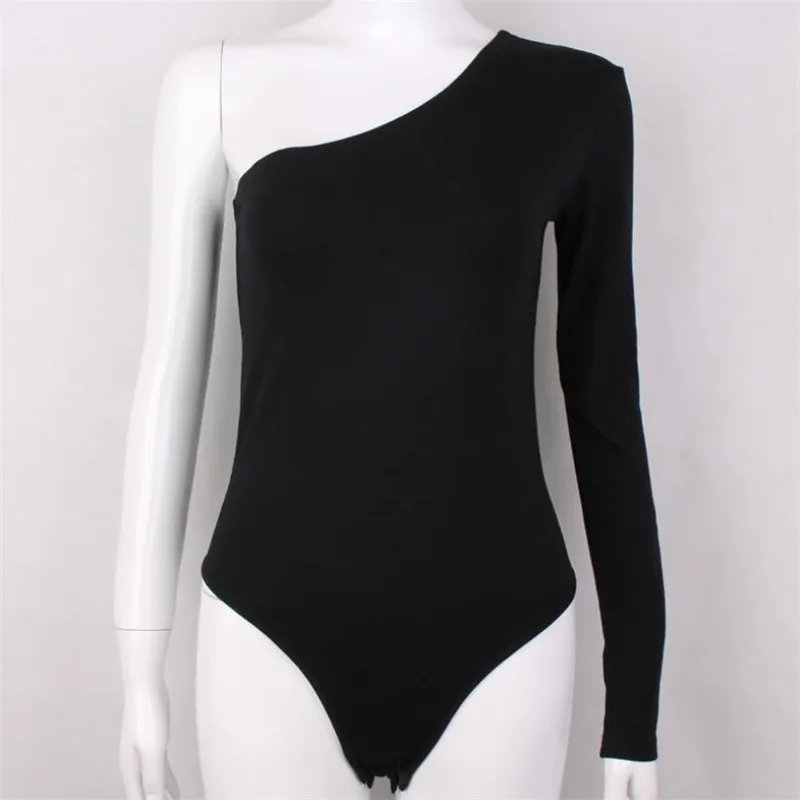 Body básico negro de un hombro para mujer, mono elegante de punto acanalado, monos para otoño, moda de manga larga, 2019