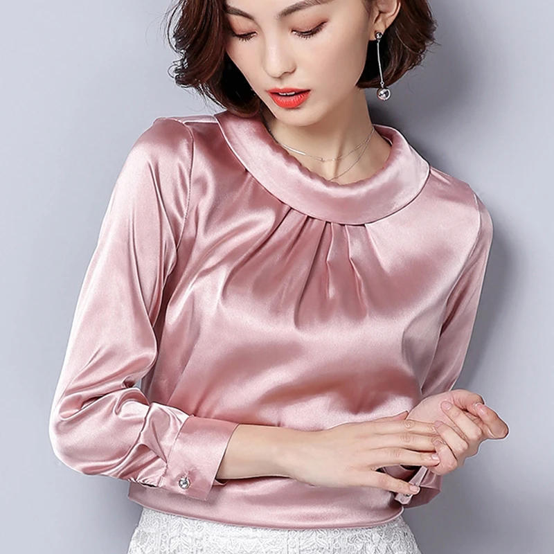 Plus Size XXXL Women Blouses Spring Casual Silk Blouse Loose Long Sleeve OL Work Wear Blusas Tops Shirts Pink 947F5|Blouses & Shirts| - AliExpress