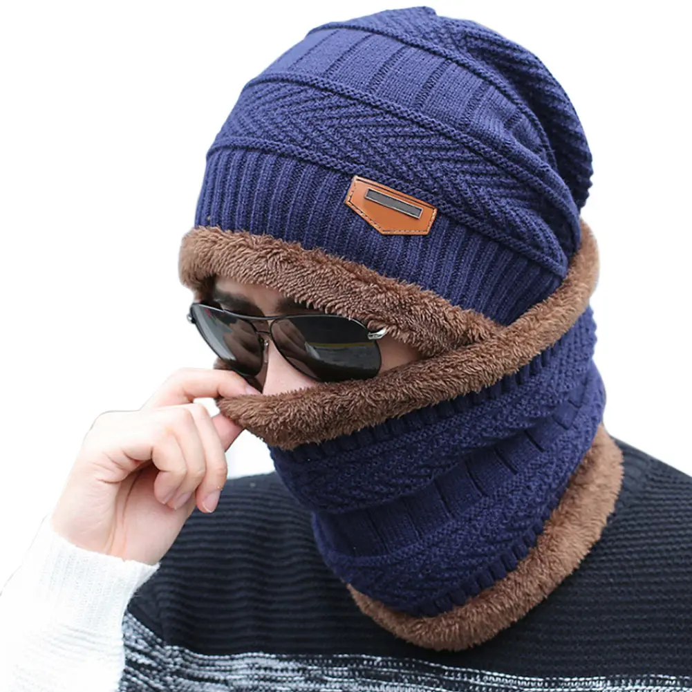 Navy Adult 2 шт./компл. зимняя теплая вязаная шапка с помпоном шапка мягкий комплект шапки и шарфа, способный преодолевать Броды для взрослых/детей хиджаб шаль - Цвет: Navy Adult