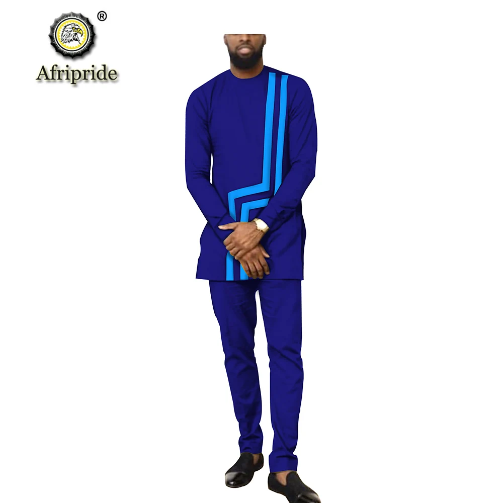 Африканский мужской комплект одежды Дашики рубашка+ брюки из Анкары короткий топ спортивный костюм наряд блузка костюм с карманами AFRIPRIDE S1916030 - Цвет: 1-13