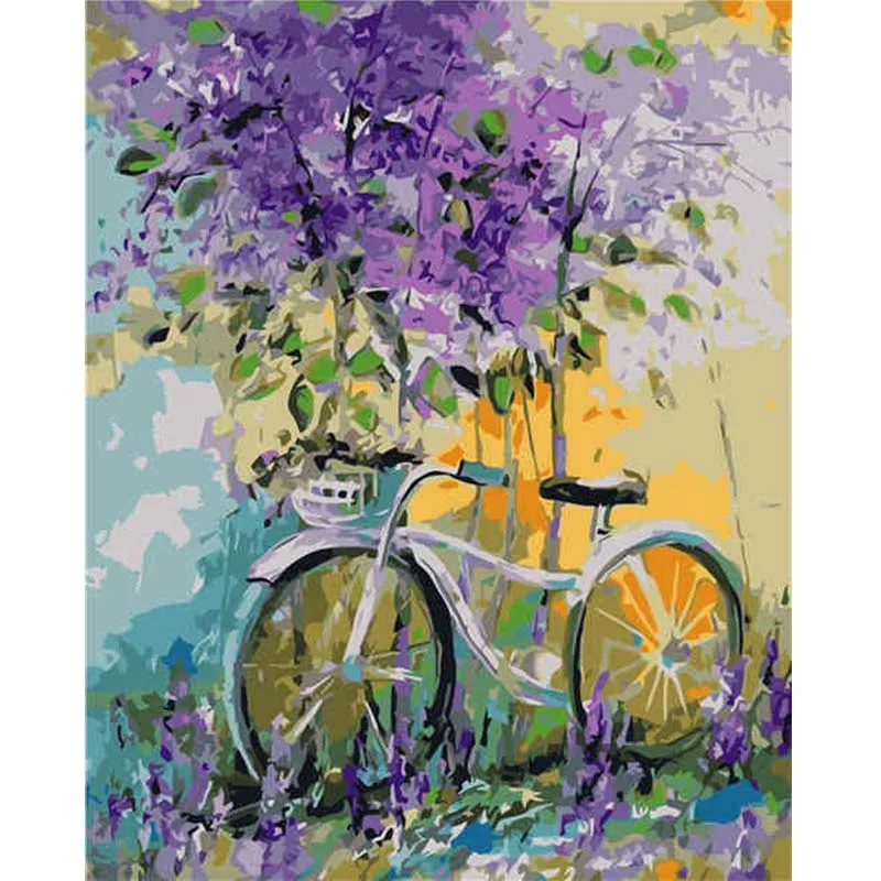 

Flower And Bicycle Modern Pictures Canvas Painting Digital Acrylic Hand Painted Canvas Oil Paintings Wall Art Pictures