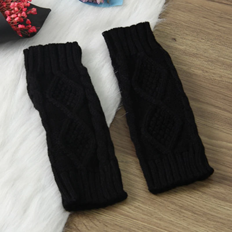 Вязаные длинные перчатки женские теплые вышитые зимние перчатки без пальцев перчатки для пары унисекс Guantes Invierno Mujer Luvas - Цвет: black