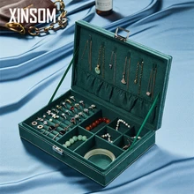 

XINSOM Vintage Velvet Jewelry Organizer High Capacity Necklace Earrings Rings Bracelets Jewelry Packaging Display Box Casket