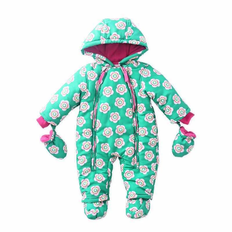 Теплая дутая куртка для младенцев Детские комбинезоны зимняя одежда для новорожденных; комбинезон для младенцев мальчиков девочек комбинезон с капюшоном детская верхняя одежда для детей от 0 до 24 месяцев - Цвет: Зеленый