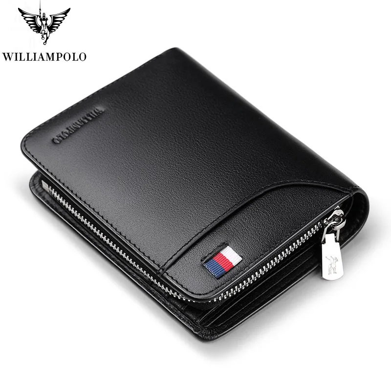 

WILLIAMPOLO Leather Men Wallet with Card Holder Man Luxury Short Wallet Purse Zipper Wallets Casual Standard Wallets pl298