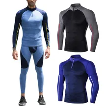 Мужчины Полный спортивный костюм стрейч Быстросохнущий с длинным рукавом стоячий воротник футболка сшивание цвет тонкая рубашка брюки