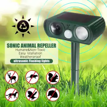 

Outdoor Ultrasonic Solar Power Deterrent Scarer Motion Sensor Animal Repeller Light Rat Dog Cat Repellent Garden Flashing Lights