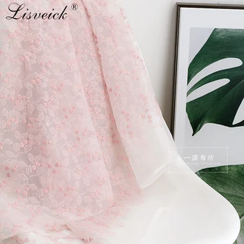 

50x130cm Fashion pink organza embroidery small flower net yarn lace fabric diy wedding dress skirt costume materials home decora