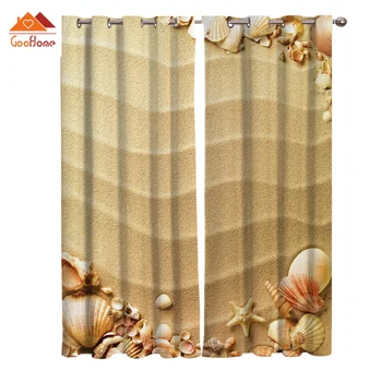 

Beach Shell Starfish Window Curtains Living Room Outdoor Fabric Drapes Curtain Home Decor