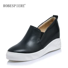 ROBESPIERE; Новинка; Осенняя женская обувь на плоской подошве из натуральной кожи на платформе; слипоны на плоской подошве; женские мокасины с круглым носком; повседневные водонепроницаемые мокасины; A148