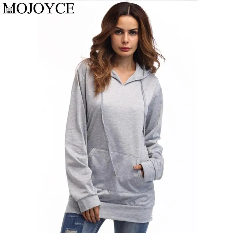 

Fashion Cotton Solid Color Loose Hooded Female Pullover Long Sleeve Women Spring Autumn Casual Hoodie Pure Color Gray