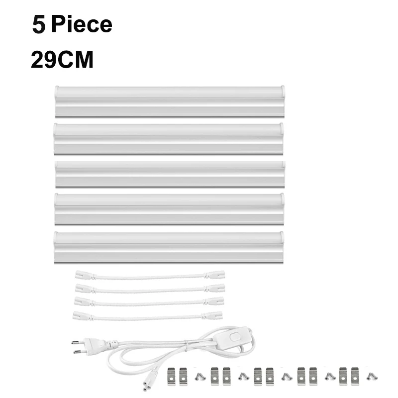 5pcs 29cm T5 профиль светодиодный светильник для кухни 29 см 57 см светодиодный светильник для шкафа 6 Вт 10 Вт 220 В Ночной светильник для шкафа с адаптером питания ЕС - Испускаемый цвет: 5pcs 29cm