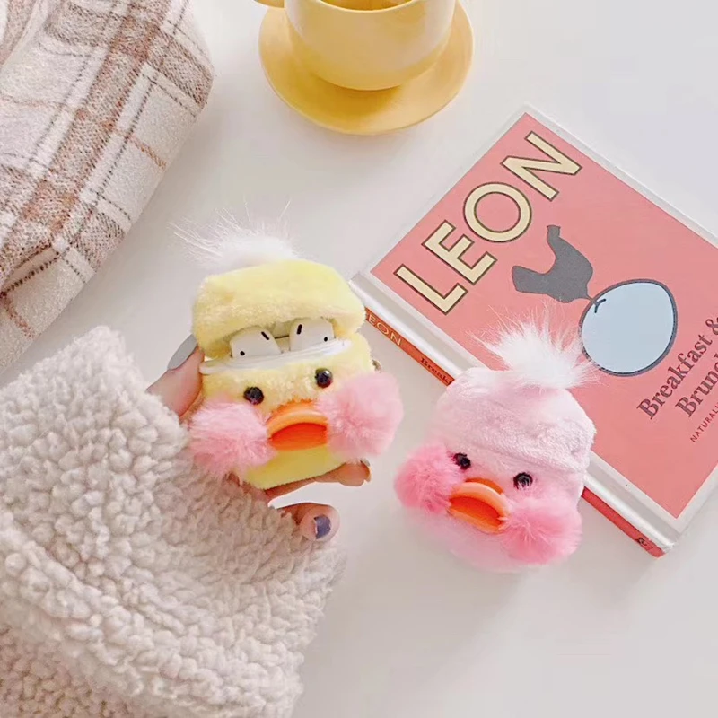 Korean Style Cute 3D Winter Plush Duck Sheep Teddy Dog Silicone Accessories Case For Airpods 1 2 Wireless Bluetooth Cover Coque