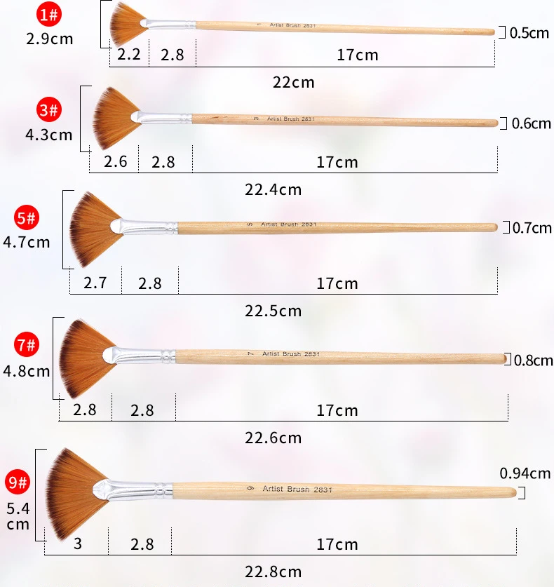 Set De 5 Pinceaux En Éventail Nylon - Pour Peinture Acrylique, Aquarelle Et Huile - Artiste Débutant Et Pro