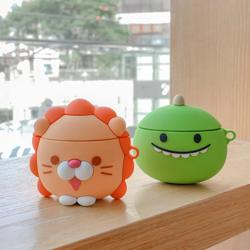 

Cartoon amusing lion dinosaur Earphone Case For Apple Airpods Silicone Headphones Cases For Airpods 2 Protective Cover With hook