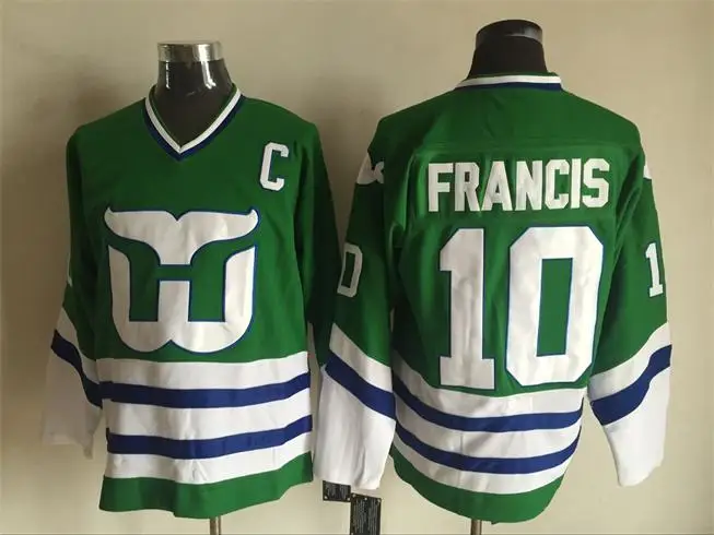 10 Ron Francis Hartford Whalers ретро-Хоккейная Футболка с вышивкой, сшитая по индивидуальному заказу под любым номером и именем - Цвет: Зеленый