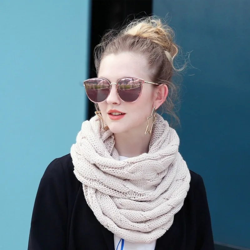 

Women Scarf Women Knitted Snood Scarf Winter Infinity Scarves Neck Circle Cable Warm Soft Ring Scarf Female