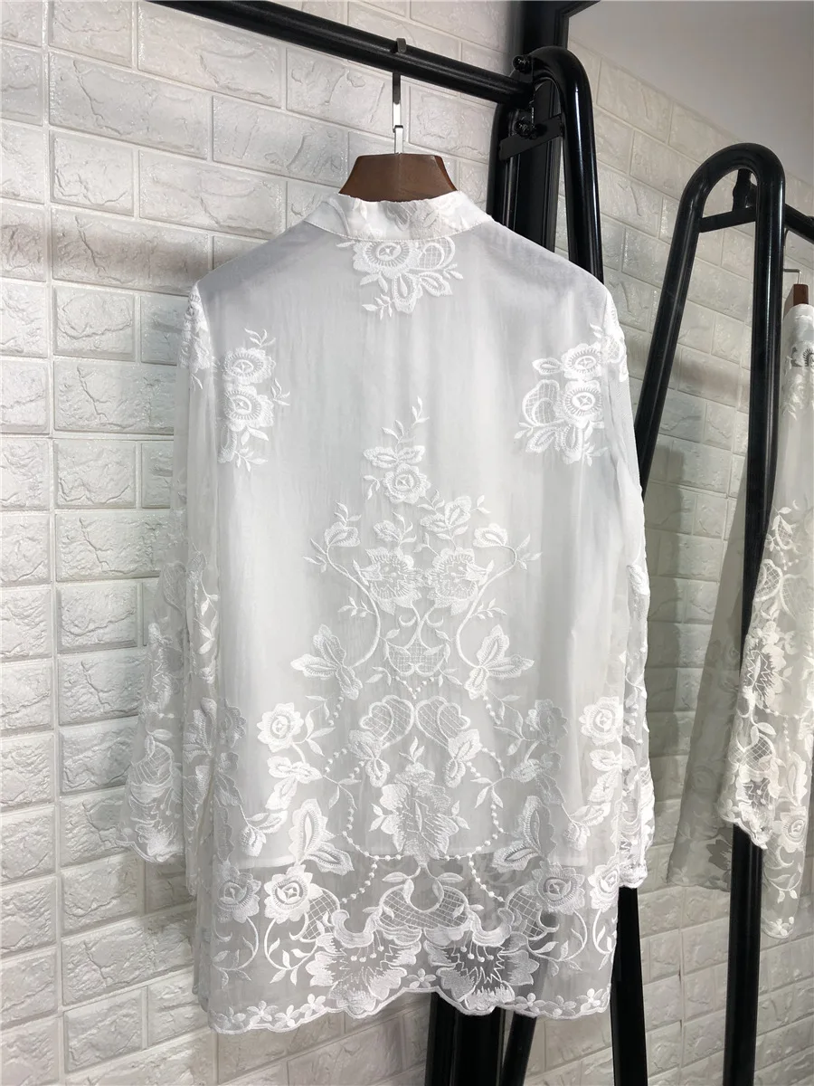 Шелковая блузка Рубашки осень Мода Qipao стиль для женщин повторяющийся изысканный вышивка длинный рукав белый черный винтажные Топы