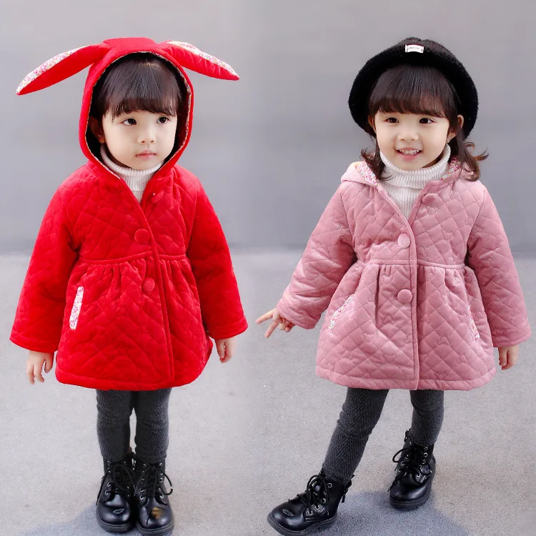  INS hot baby Girls Thick coat 1-5 years old velvet padded hooded coat plaid single breasted Pocket 