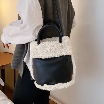 

Chic Faux Fur Crossbody Bucket Bags For Women 2020 Winter Warm Female Shoulder Messenger Bag Ins Female Handbags And Purses