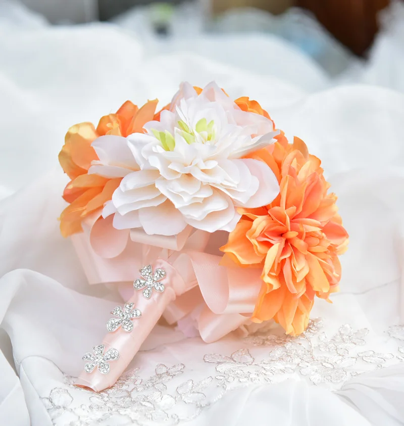 Kyunovia Mini Flower Girl Wedding Bouquet Bridesmaid Wedding flowers orchid Bridal bouquet Ribbon Fake Wedding BY12