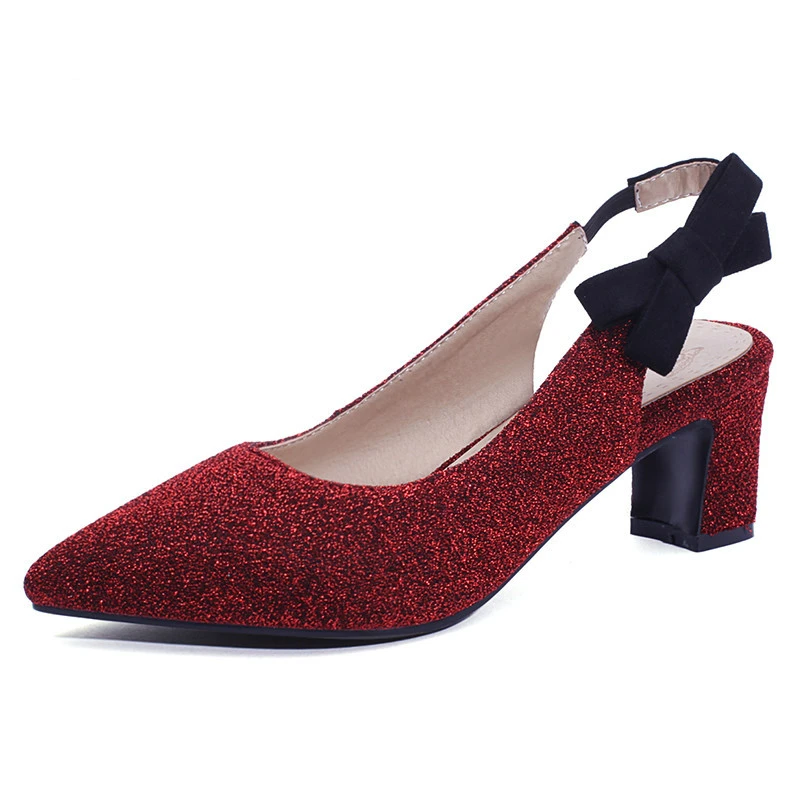 red glitter block heels
