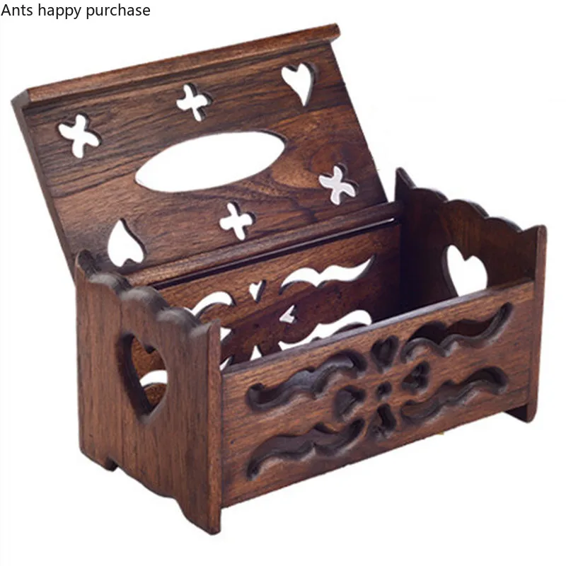 Teak Vintage Tissue Boxes Living Room Coffee Table Solid Wood Household Handmade Desktop Hollow Paper Towel Storage Decoration