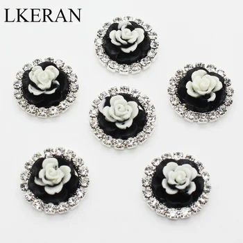 

LkeRan 10pcs 20mm Fashion Black white Resin flower Buttons Wedding Decoration Button Embellishment Crystal Diy Accessories